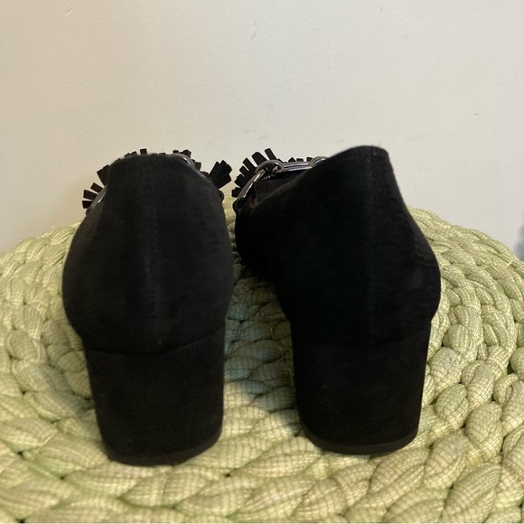 Hispanitas Pandora Black Suede Chain Fringe Slip On Block Heel Loafers Pump NWOB - Picture 8 of 11
